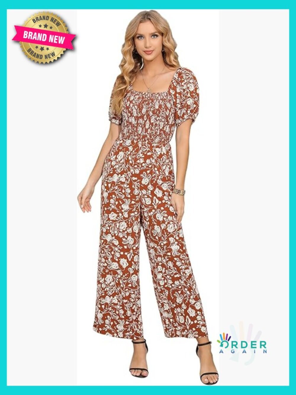Floral Smocked Jumpsuit Wide Leg Romper Elegant Spring Summer Casual Chic